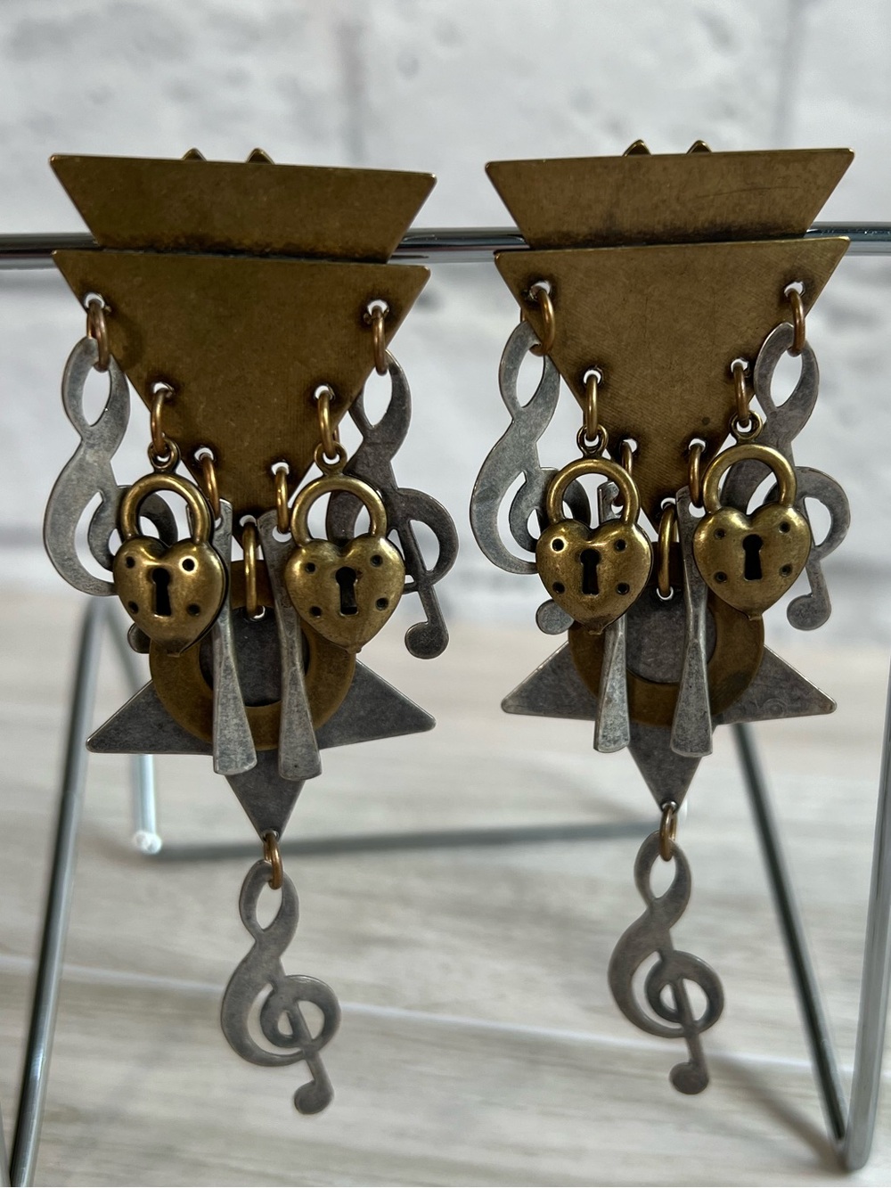 1993 Susan L. Richardson Mixed Metal Art Earrings Music Notes, Stars, Hearts